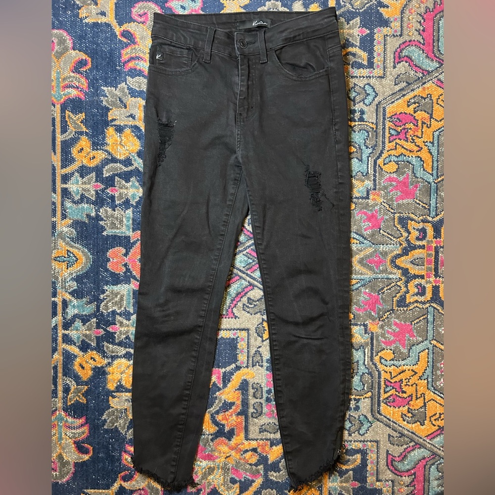 KanCan Distressed Black Skinny Jean with Zipper Detail at Ankle